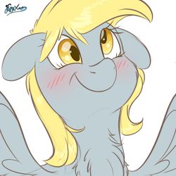 Size: 2000x2000 | Tagged: safe, artist:fluffyxai, imported from derpibooru, derpy hooves, pegasus, pony, blushing, chest fluff, cute, derpabetes, female, floppy ears, fluffy, mare, solo