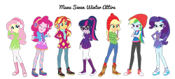 Size: 1623x731 | Tagged: safe, artist:allegro15, artist:selenaede, imported from derpibooru, applejack, fluttershy, pinkie pie, rainbow dash, rarity, sci-twi, sunset shimmer, twilight sparkle, equestria girls, base used, boots, bundled up for winter, clothes, converse, earmuffs, gloves, humane five, humane seven, humane six, leggings, shoes, snow cap, stockings, thigh highs, winter boots, winter cap, winter clothes, winter coat, winter hat, winter outfit