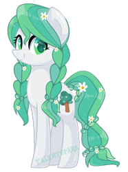 Size: 1024x1377 | Tagged: safe, artist:talentspark, imported from derpibooru, oc, oc only, oc:forest breeze, earth pony, pony, braid, female, flower, flower in hair, green eyes, green hair, green mane, green tail, heart eyes, looking at you, mare, simple background, smiling, solo, transparent background, wingding eyes