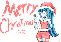 Size: 3000x2100 | Tagged: safe, artist:speedminty, imported from derpibooru, sonata dusk, equestria girls, christmas, clothes, costume, female, hat, holiday, merry christmas, santa costume, santa hat, simple background, socks, solo, thigh highs, white background