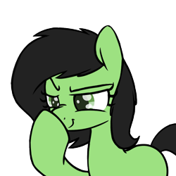 Size: 700x700 | Tagged: safe, alternate version, artist:skitter, edit, imported from derpibooru, oc, oc only, oc:filly anon, pony, unicorn, boop, female, filly, meme, missing cutie mark, raised eyebrow, self-boop, simple background, smiling, smirk, solo, transparent background