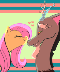 Size: 1000x1200 | Tagged: safe, artist:marshflower, imported from derpibooru, discord, fluttershy, bust, cute, discoshy, discute, female, heart, male, nose kiss, profile, romance, shipping, straight