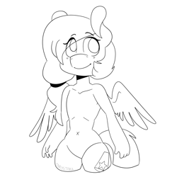 Size: 1500x1500 | Tagged: safe, artist:inkystarz, imported from derpibooru, oc, oc only, oc:gusty glitz, anthro, pegasus, female, grayscale, monochrome, smiling, solo