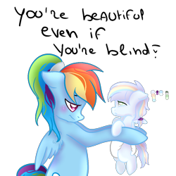 Size: 1000x1000 | Tagged: safe, artist:morries123, imported from derpibooru, rainbow dash, oc, oc:shade, pony, alternate hairstyle, baby, baby pony, blind, diaper, female, filly, holding a pony, mother and daughter, offspring, parent:rainbow dash, parent:soarin', parents:soarindash, simple background, transparent background