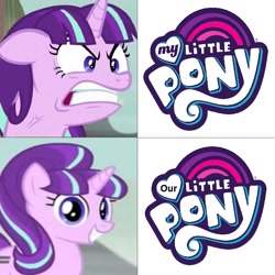Size: 681x680 | Tagged: safe, edit, editor:grapefruitface, imported from derpibooru, screencap, starlight glimmer, the cutie map, collectivism, communism, exploitable meme, female, logo, logo edit, logo parody, meme, my little pony logo, our little pony, parody of a parody, ragelight glimmer, s5 starlight, solo, stalin glimmer, you/our