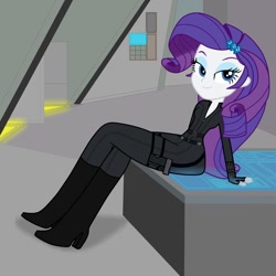 Size: 894x894 | Tagged: safe, artist:tabrony23, imported from derpibooru, rarity, equestria girls, bedroom eyes, black widow (marvel), boots, clothes, cosplay, costume, female, fingerless gloves, gloves, high heel boots, marvel, shoes, show accurate, solo