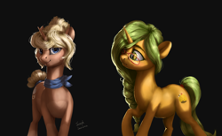 Size: 1950x1200 | Tagged: safe, artist:makkah, artist:rossignolet, imported from derpibooru, oc, oc only, oc:crème puff, oc:honey nevaeh, pony, unicorn, female, gift art, glasses, looking at you, mare, smiling