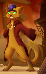 Size: 3000x4800 | Tagged: safe, artist:scarlet-spectrum, imported from derpibooru, capper dapperpaws, abyssinian, anthro, cat, digitigrade anthro, my little pony: the movie, chest fluff, clothes, coat, high res, male, smiling, solo