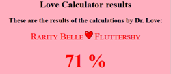 Size: 595x259 | Tagged: safe, imported from derpibooru, fluttershy, rarity, female, flarity, lesbian, love calculator, shipping