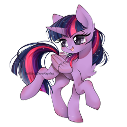 Size: 1200x1200 | Tagged: safe, artist:snow angel, imported from derpibooru, twilight sparkle, alicorn, pony, unicorn, chest fluff, female, fluffy, horn, looking back, mare, solo, sparkly eyes, sparkly mane, trotting, twilight sparkle (alicorn), wings