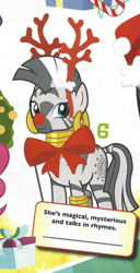 Size: 362x706 | Tagged: safe, imported from derpibooru, zecora, deer, reindeer, antlers, bow, magazine, magazine scan, official, red nose, reindeer antlers, scan