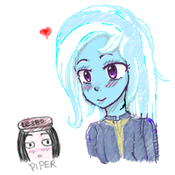 Size: 364x362 | Tagged: safe, artist:starwantrix, imported from derpibooru, trixie, equestria girls, crossover, crude sketch, drawing, fallout 4, female, lesbian, piper wright