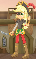 Size: 2032x3312 | Tagged: safe, artist:lightningsentry1, imported from derpibooru, applejack, equestria girls, my little pony: the movie, badass, clothes, eyepatch, female, freckles, hat, pirate, pirate applejack, pirate hat, pirate ship, sword, weapon