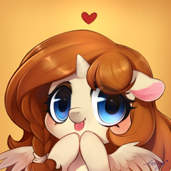 Size: 591x591 | Tagged: safe, artist:ciciya, imported from derpibooru, oc, oc only, alicorn, pony, :p, alicorn oc, close-up, cute, female, floppy ears, gradient background, heart, looking at you, mare, smiling, solo, tongue out