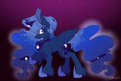 Size: 1500x1000 | Tagged: safe, artist:starlightwantscookie, imported from derpibooru, princess luna, alicorn, pony, beautiful, chest fluff, female, fluffy, folded wings, impossibly large ears, large wings, mare, pretty, solo, wings