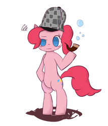 Size: 1024x1195 | Tagged: safe, artist:jawlo, imported from derpibooru, pinkie pie, earth pony, pony, bubble, deerstalker, female, hat, pipe, solo