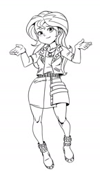 Size: 820x1415 | Tagged: safe, artist:mrs1989, imported from derpibooru, sunset shimmer, equestria girls, equestria girls series, black and white, doodle, female, grayscale, lineart, monochrome, shrug, shrugset shimmer, simple background, solo, white background