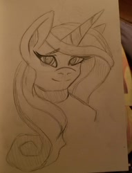 Size: 980x1285 | Tagged: safe, artist:hpbudgecraft, imported from derpibooru, princess cadance, alicorn, pony, female, mare, smiling, solo, traditional art