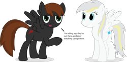 Size: 6165x3007 | Tagged: safe, artist:swivel-zimber, imported from derpibooru, oc, oc only, oc:lightning blaze, oc:zimber fizz, pegasus, pony, absurd resolution, female, fourth wall, high res, male, mare, misspelling, pegasus oc, simple background, spread wings, stallion, transparent background, vector, wings