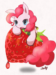 Size: 1391x1855 | Tagged: safe, artist:jawlo, imported from derpibooru, pinkie pie, pony, female, food, solo, strawberry