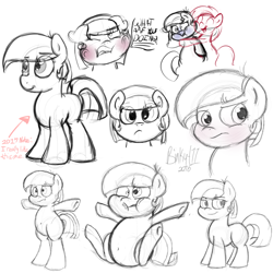 Size: 1100x1100 | Tagged: safe, artist:binkyt11, derpibooru exclusive, imported from derpibooru, oc, oc only, pony, chubby, monochrome, old art, old art is old, simple background, sketch, sketch dump, white background