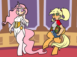 Size: 1482x1102 | Tagged: safe, artist:/d/non, imported from derpibooru, oc, oc only, oc:cinnamon cider, oc:dawn, satyr, apple, female, food, offspring, parent:anon, parent:applejack, parent:oc:anon, parent:princess celestia, sweat