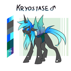 Size: 2000x2000 | Tagged: safe, artist:thelegendaryuniverse, imported from derpibooru, oc, oc only, oc:kryostasis, changeling, blue changeling, changeling oc, digital art, male, male symbol, reference sheet, solo, tongue out