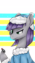 Size: 1080x1920 | Tagged: safe, artist:dashy21, imported from derpibooru, boulder (pet), maud pie, earth pony, pony, boulder (g4), christmas, hat, holiday, my little pony, santa hat, snow