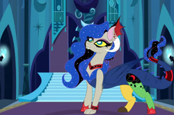 Size: 1024x681 | Tagged: safe, artist:owocrystalcatowo, imported from derpibooru, oc, oc only, oc:chaos galaxy, draconequus, hybrid, interspecies offspring, offspring, parent:discord, parent:princess luna, parents:lunacord, solo