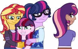 Size: 4089x2585 | Tagged: safe, artist:kindheart525, deleted from derpibooru, imported from derpibooru, sci-twi, sunset shimmer, twilight sparkle, oc, oc:evening serenity, oc:softwood, equestria girls, clothes, female, lesbian, looking at each other, magical lesbian spawn, mother and daughter, offspring, parent:sci-twi, parent:sunset shimmer, parent:timber spruce, parent:twilight sparkle, parents:scitwishimmer, parents:sunsetsparkle, parents:timbertwi, scitwishimmer, shipping, sunsetsparkle