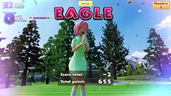 Size: 1920x1080 | Tagged: safe, imported from derpibooru, fluttershy, eagle, human, 3d, clothes, dress, everybody's golf, female, game, golf, golf course, hot shots golf, humanized, mountain, playstation 4, screenshots, solo, sports, video in description, youtube link