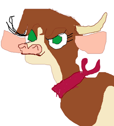 Size: 761x838 | Tagged: safe, derpibooru exclusive, imported from derpibooru, arizona cow, cow, them's fightin' herds, 1000 hours in ms paint, arizona (tfh), bust, community related, female, handkerchief, ms paint, quality, simple background, solo, stylistic suck, white background