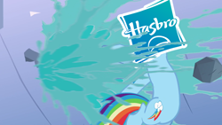 Size: 1920x1080 | Tagged: safe, edit, edited screencap, imported from derpibooru, screencap, rainbow dash, pegasus, pony, the mysterious mare do well, leak, 12/16/17, aged like milk, dam, female, hasbro, mare, meanwhile at hasbro hq, meta, metaphor, parody, sad, solo