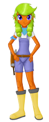 Size: 1208x3000 | Tagged: safe, artist:artemis-polara, imported from derpibooru, oc, oc only, oc:carrot patch, equestria girls, clothes, commission, equestria girls-ified, female, hammer, overalls, shovel, simple background, solo, transparent background