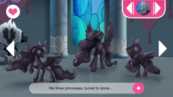 Size: 1136x640 | Tagged: safe, imported from derpibooru, screencap, princess cadance, princess celestia, princess luna, tempest shadow, alicorn, pony, my little pony: the movie, female, mare, my little pony: the movie (playdate digital), petrification, storm guard