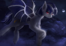 Size: 3508x2480 | Tagged: safe, artist:aidelank, imported from derpibooru, oc, oc only, bat pony, pony, bat pony oc, commission, female, looking at you, mare, moon, night, solo, tree