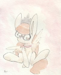 Size: 688x846 | Tagged: safe, artist:slightlyshade, imported from derpibooru, zippoorwhill, pony, female, filly, sitting, solo, spread wings, traditional art, wings