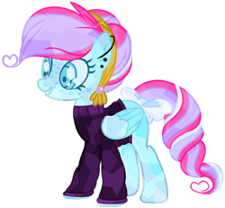 Size: 1024x945 | Tagged: safe, artist:bezziie, imported from derpibooru, oc, oc only, oc:strawberry pie, crystal pony, pegasus, pony, bow, clothes, crystallized, female, mare, simple background, solo, sweater, tail bow, transparent background