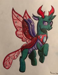 Size: 2236x2913 | Tagged: safe, artist:bozzerkazooers, imported from derpibooru, pharynx, changedling, changeling, male, prince pharynx, solo, traditional art