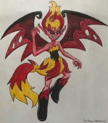 Size: 2743x3116 | Tagged: safe, artist:bozzerkazooers, imported from derpibooru, sunset shimmer, equestria girls, clothes, corrupted, dress, evil, female, solo, sunset satan, traditional art