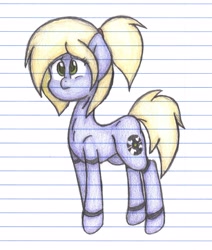 Size: 3146x3707 | Tagged: safe, artist:binary6, imported from derpibooru, oc, oc only, oc:cindy, pony, robot, robot pony, lined paper, ponytail, solo, traditional art