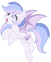 Size: 1024x1245 | Tagged: safe, artist:azure-art-wave, imported from derpibooru, oc, oc only, oc:astral sky, bat pony, pony, bat pony oc, female, mare, one eye closed, simple background, smiling, solo, sparkles, transparent background, wink