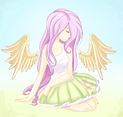 Size: 3020x2877 | Tagged: safe, artist:fleetyarrowdraw, imported from derpibooru, fluttershy, equestria girls, eyes closed, female, solo, wings