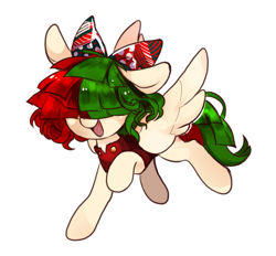 Size: 769x713 | Tagged: safe, artist:lemonheart, imported from derpibooru, songbird serenade, pegasus, pony, my little pony: the movie, alternate hairstyle, bow, christmas, everyday is christmas, female, hair bow, happy, holiday, simple background, smiling, smole, solo, white background