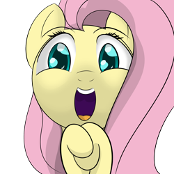 Size: 1500x1500 | Tagged: safe, artist:datapony, imported from derpibooru, fluttershy, pony, amazed, bust, female, happy, hooves together, looking at you, mare, open mouth, portrait, simple background, solo, transparent background