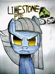 Size: 1536x2048 | Tagged: safe, artist:superhypersonic2000, imported from derpibooru, limestone pie, earth pony, pony, bust, female, glare, grumpy, looking at you, mare, portrait, simple background, solo, traditional art, white background