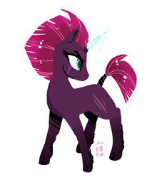 Size: 3000x3200 | Tagged: safe, artist:puffpink, imported from derpibooru, fizzlepop berrytwist, tempest shadow, pony, unicorn, my little pony: the movie, broken horn, eye scar, female, glowing horn, mare, scar, simple background, solo