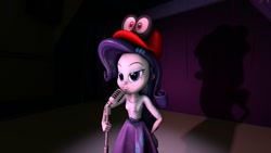 Size: 1000x562 | Tagged: safe, artist:jeroen01, imported from derpibooru, rarity, equestria girls, 3d, cappy, cappy (mario), lidded eyes, microphone, singing, source filmmaker, stage, super mario bros., super mario odyssey