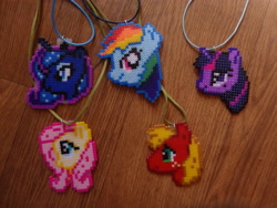 Size: 4608x3456 | Tagged: safe, artist:crystaltheechidna, imported from derpibooru, big macintosh, fluttershy, princess luna, rainbow dash, twilight sparkle, irl, jewelry, necklace, perler beads, photo