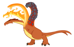 Size: 2232x1421 | Tagged: safe, artist:krekka01, imported from derpibooru, oc, oc only, unnamed oc, elemental, fire elemental, hydra, artifact, elemental hydra, fire, forked tail, four heads, lava, monster, multiple heads, simple background, solo, white background